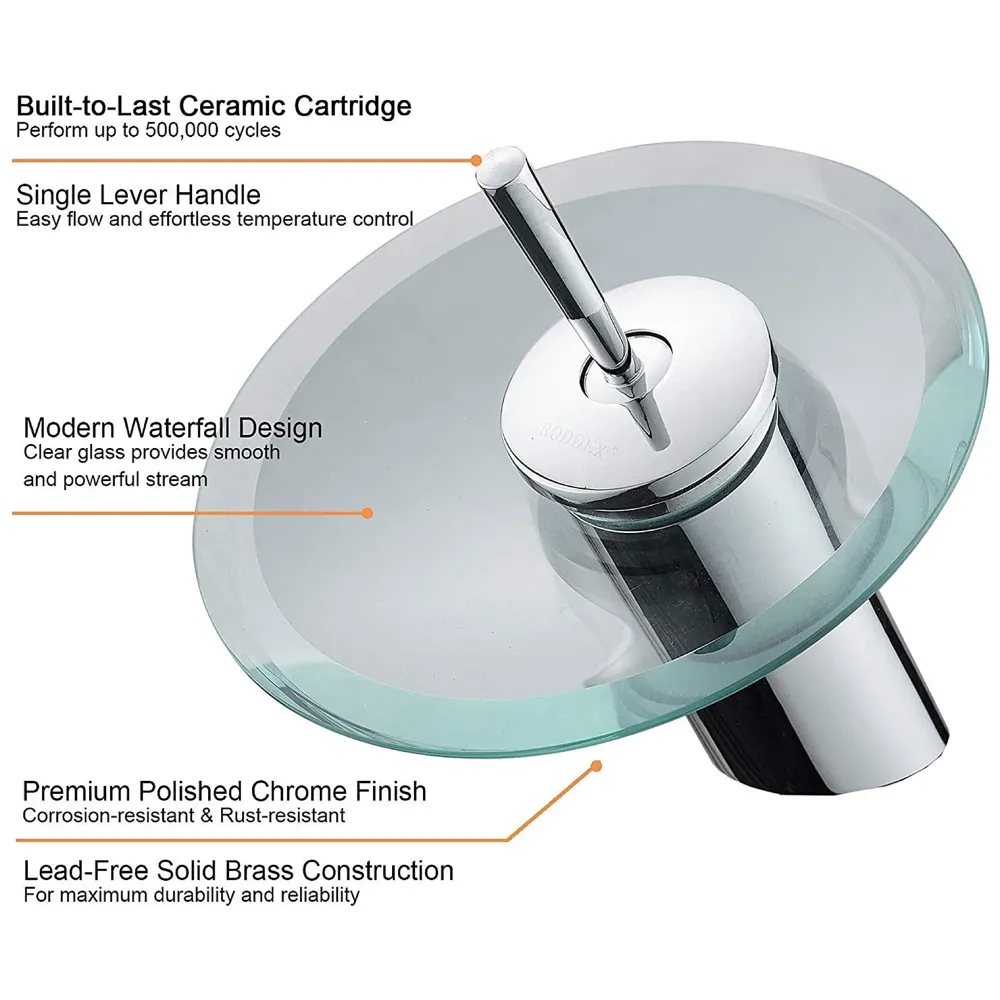 BUCKLE UP Glass Basin Tap Faucet, Transparent, Chrome Finish