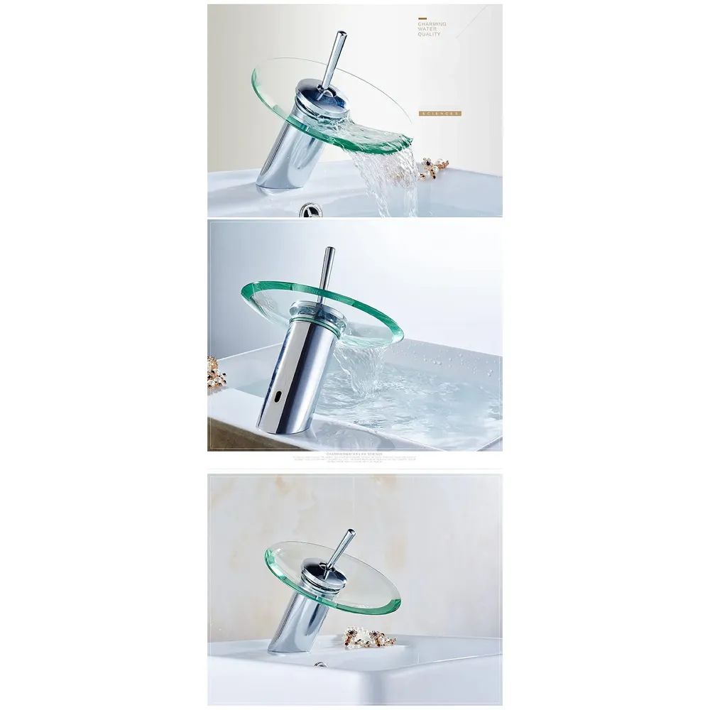 BUCKLE UP Glass Basin Tap Faucet, Transparent, Chrome Finish