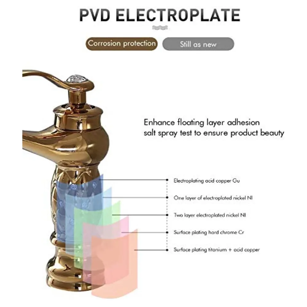 Heavy Single Lever Basin Mixer ~ with 2 Braided Connection Pipes 450mm (Without pop-up) (Gold Diamond)