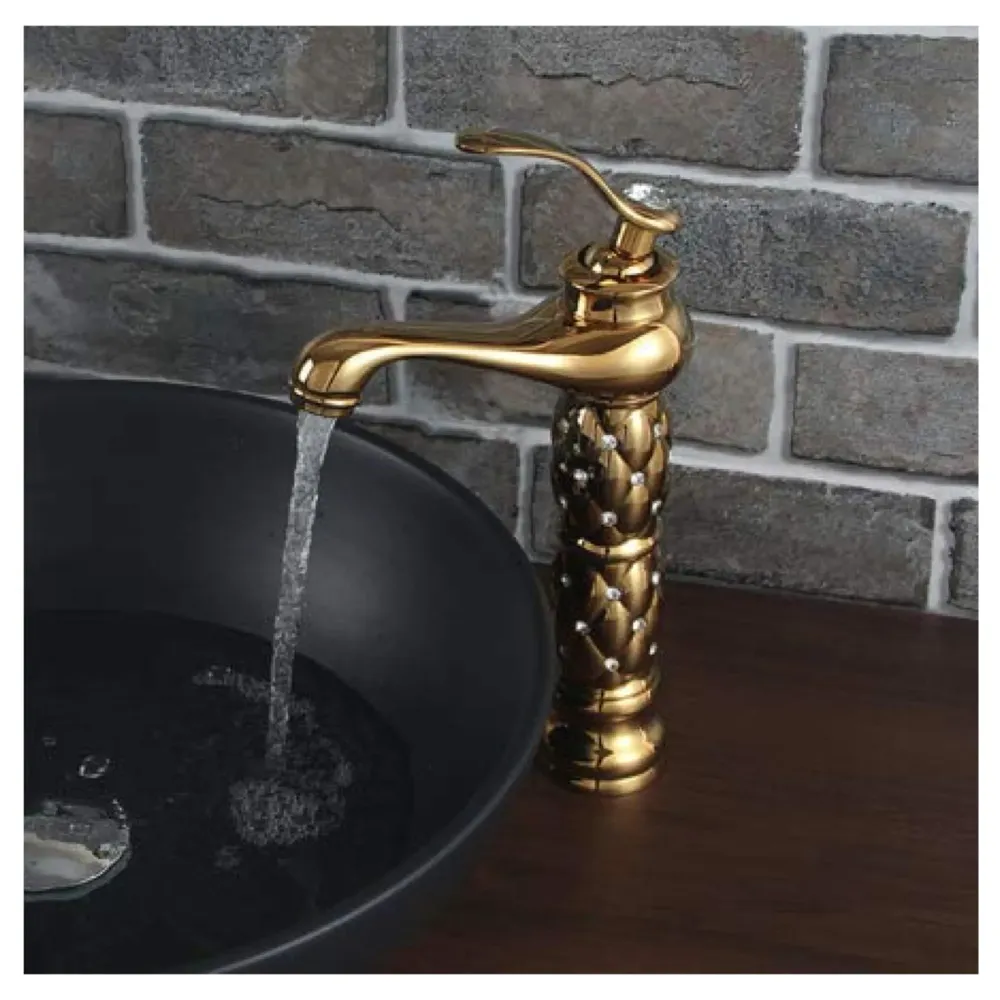 Heavy Single Lever Basin Mixer ~ with 2 Braided Connection Pipes 450mm (Without pop-up) (Gold Diamond)