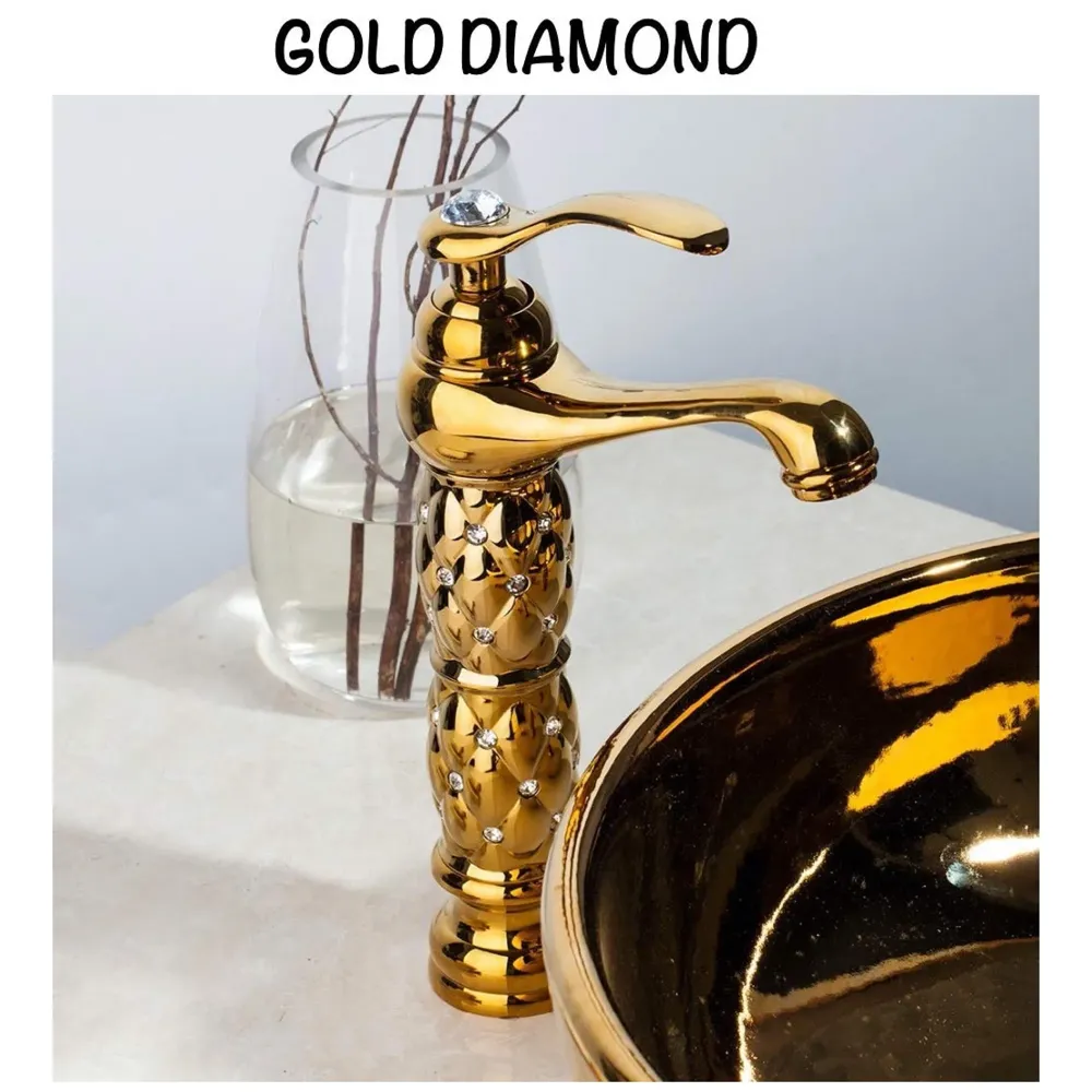 Heavy Single Lever Basin Mixer ~ with 2 Braided Connection Pipes 450mm (Without pop-up) (Gold Diamond)