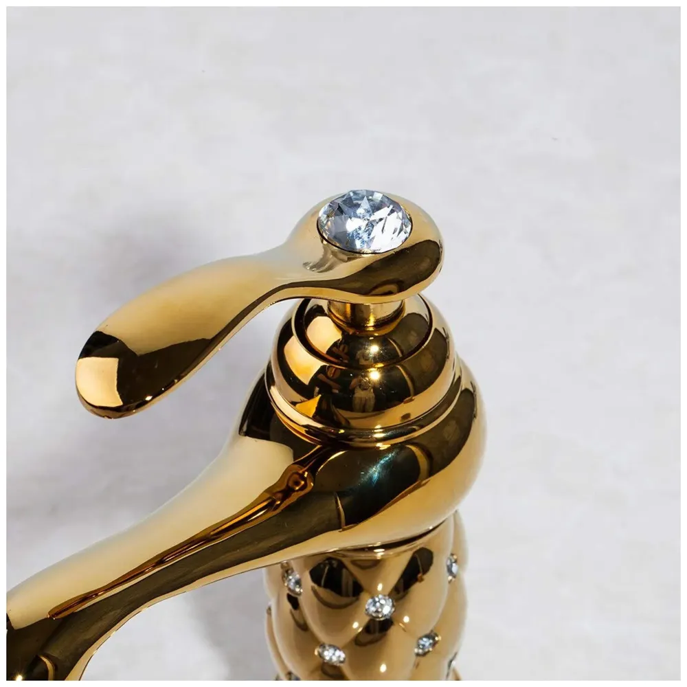 Heavy Single Lever Basin Mixer ~ with 2 Braided Connection Pipes 450mm (Without pop-up) (Gold Diamond)
