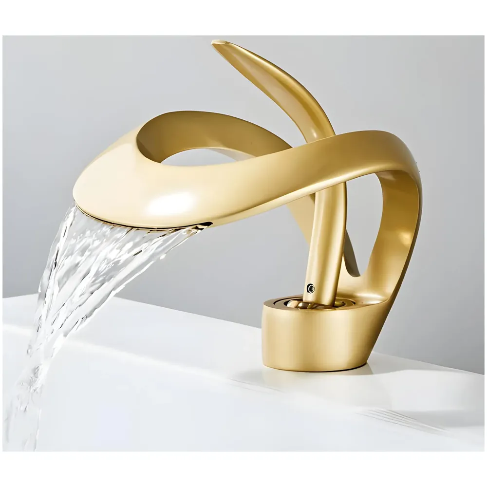 Brass Single Lever Basin Mixer Gold Golden Vessel Mounted Designer Waterfall Flow Tap Faucet for Bathroom Toilet Kitchen