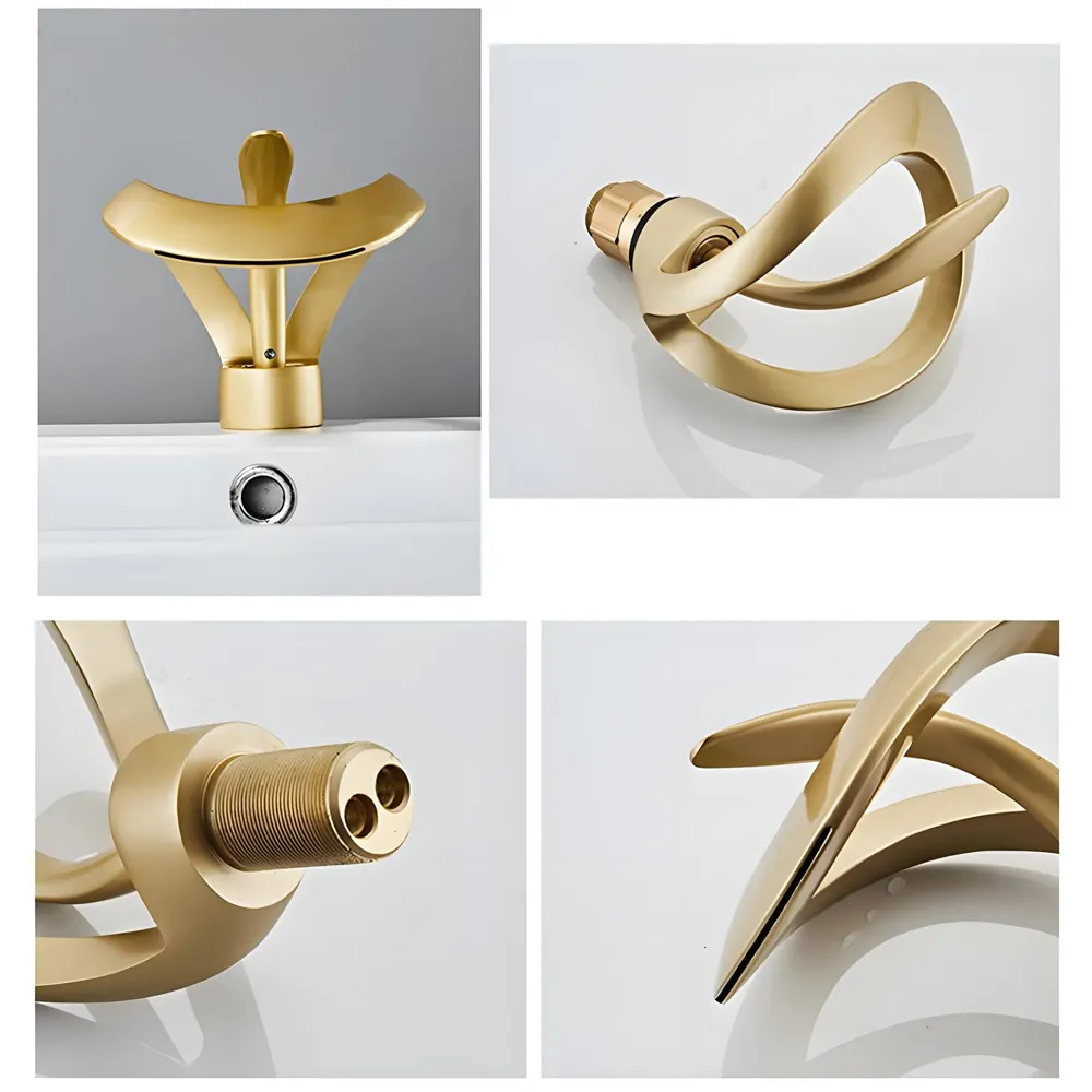 Brass Single Lever Basin Mixer Gold Golden Vessel Mounted Designer Waterfall Flow Tap Faucet for Bathroom Toilet Kitchen