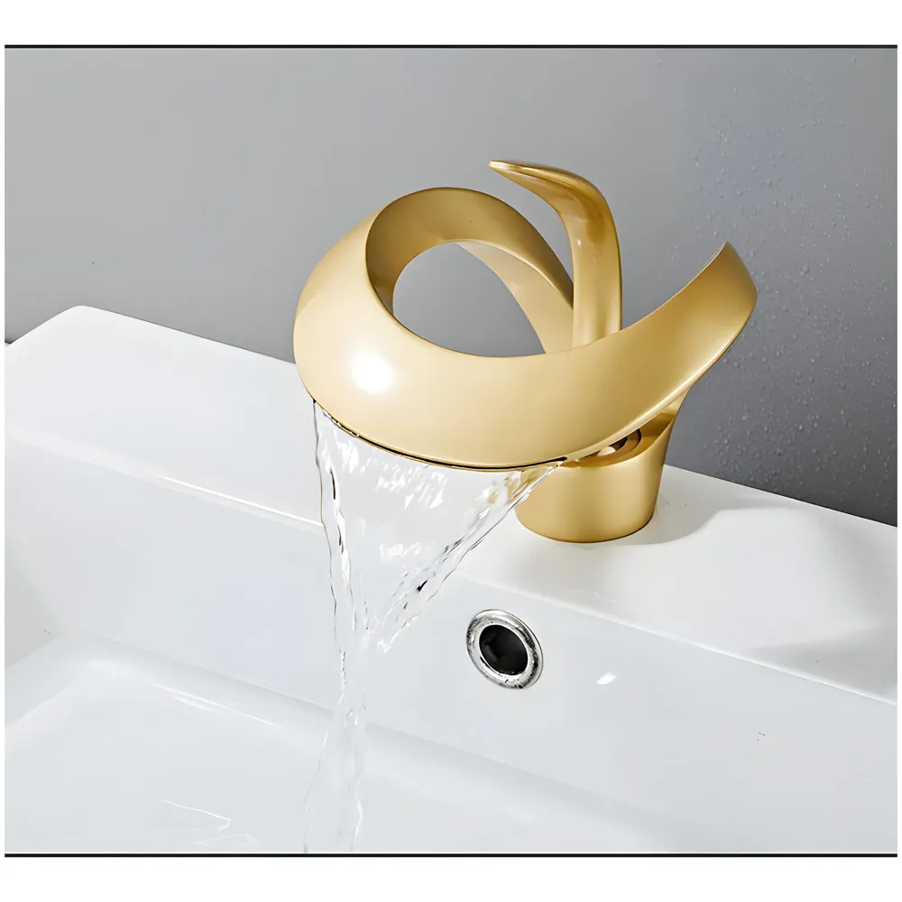 Brass Single Lever Basin Mixer Gold Golden Vessel Mounted Designer Waterfall Flow Tap Faucet for Bathroom Toilet Kitchen