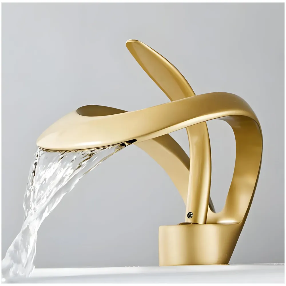 Brass Single Lever Basin Mixer Gold Golden Vessel Mounted Designer Waterfall Flow Tap Faucet for Bathroom Toilet Kitchen