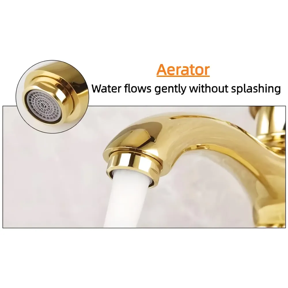 Gold Faucet Tap Mixer Hot and Cold Water Long Nose Single Lever Basin Mixer with Connector Pipes and Ceramic Cartridge for Bathroom Wash Basins - 30cm x 20 cm Golden Faucet
