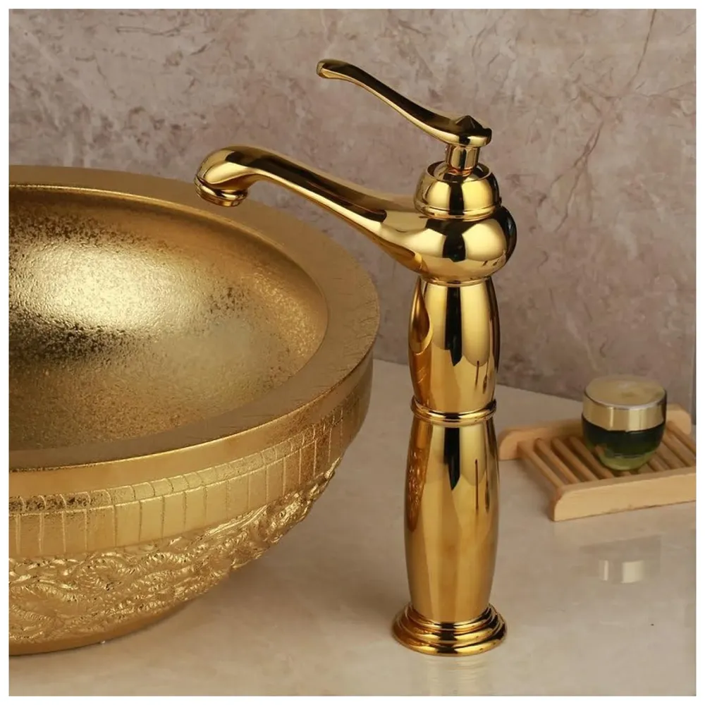 Copper Basin Mixer Tap Faucet with Connection Pipes Gold Colour (Golden Belle)