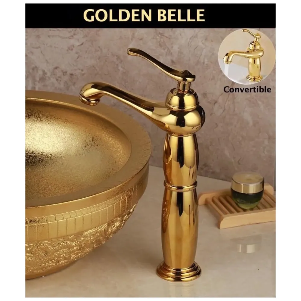 Copper Basin Mixer Tap Faucet with Connection Pipes Gold Colour (Golden Belle)