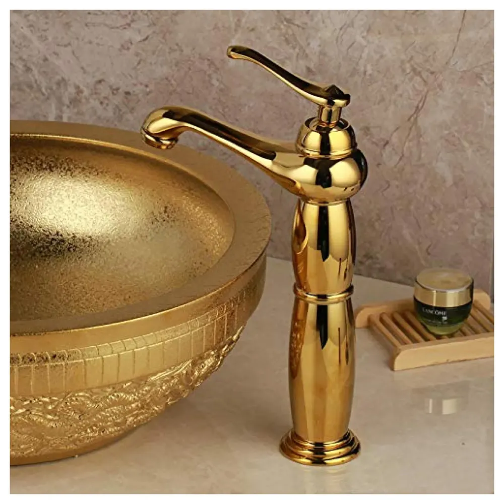 Gold Basin Faucet Tap Mixer, for Bathroom Toilet Wash Basins Hot and Cold Water Golden Belle (Gold)