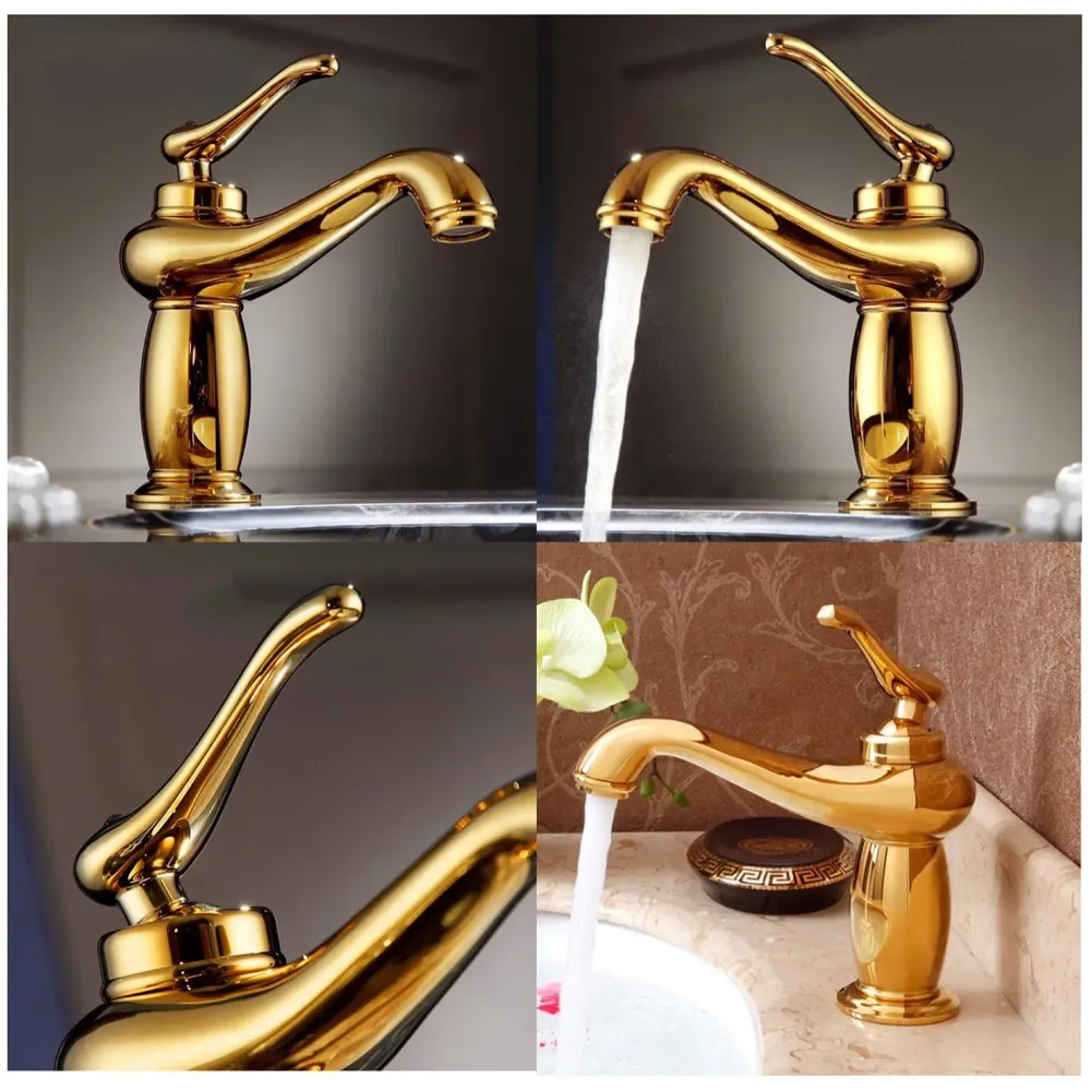 Gold Basin Faucet Tap Mixer, for Bathroom Toilet Wash Basins Hot and Cold Water Golden Belle (Gold)
