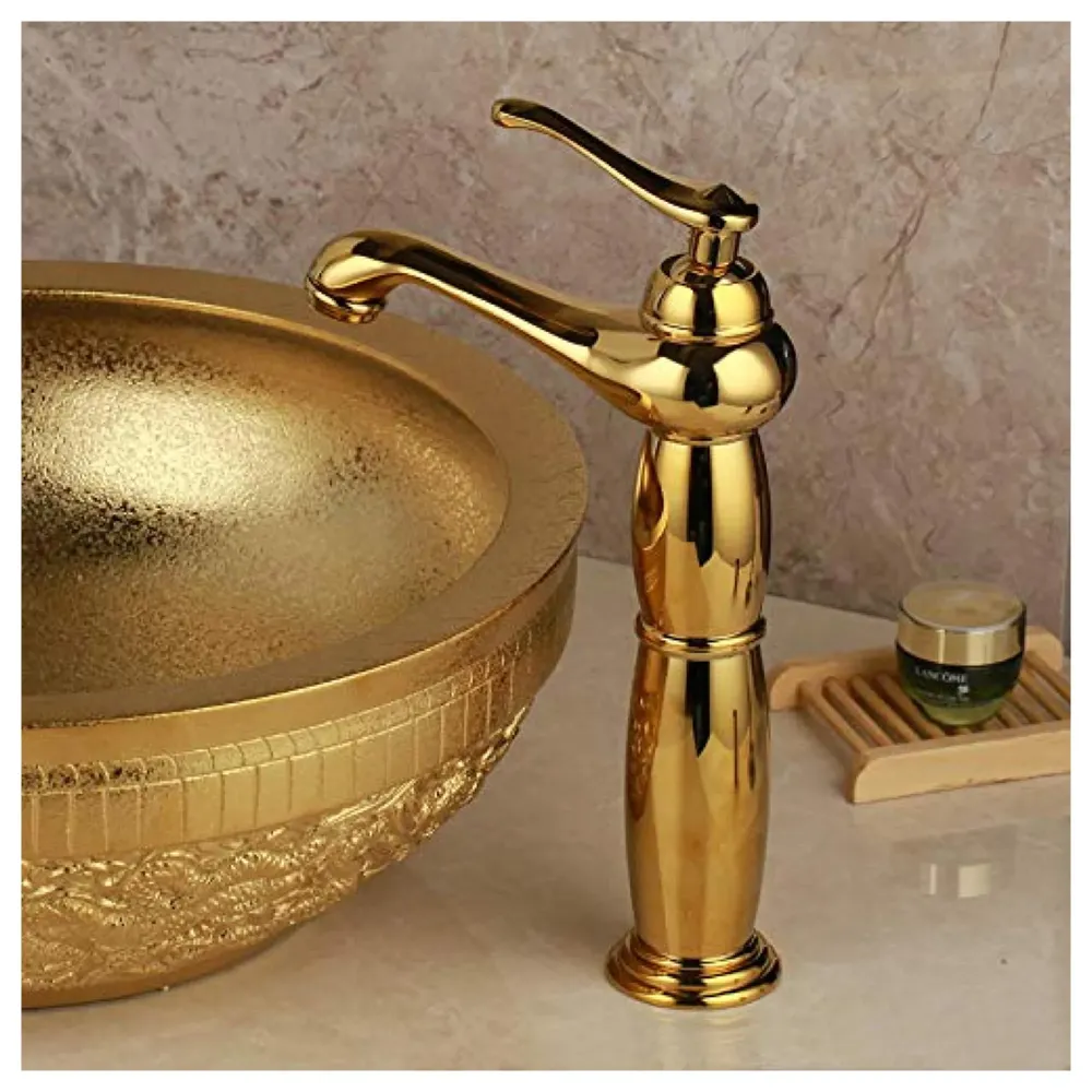 Copper Basin Mixer Tap Faucet with Connection Pipes Gold Colour (Golden Belle)