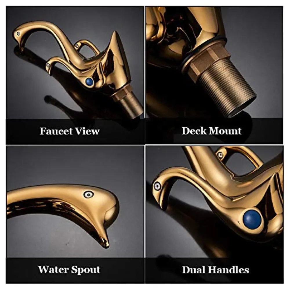 Golden Duck Heavy Basin Mixer Faucet tap Gold Colour for Bathroom Toilet Wash Basins Hot and Cold Water - (Golden Duck)