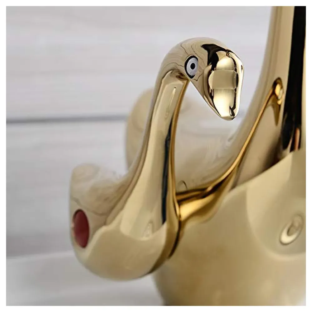 Golden Duck Heavy Basin Mixer Faucet tap Gold Colour for Bathroom Toilet Wash Basins Hot and Cold Water - (Golden Duck)
