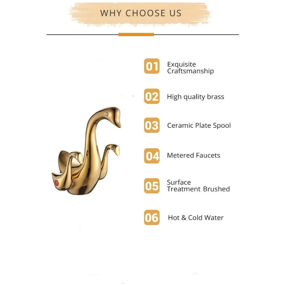 Golden Duck Heavy Basin Mixer Faucet tap Gold Colour for Bathroom Toilet Wash Basins Hot and Cold Water - (Golden Duck)