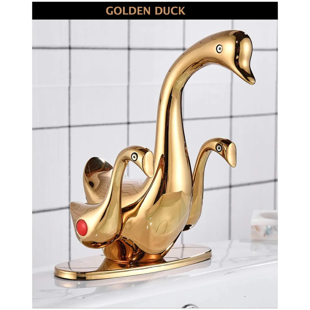 Golden Duck Heavy Basin Mixer Faucet tap Gold Colour for Bathroom Toilet Wash Basins Hot and Cold Water - (Golden Duck)