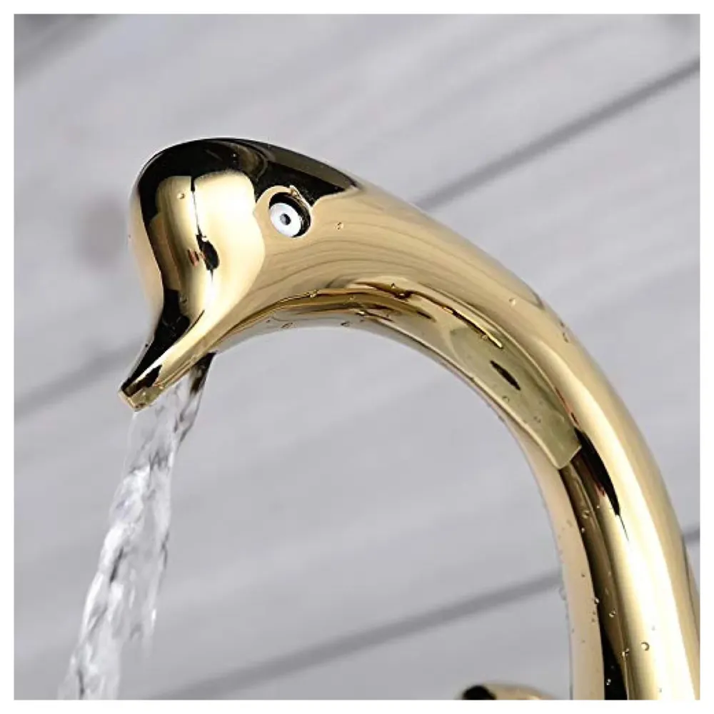 Golden Duck Heavy Basin Mixer Faucet tap Gold Colour for Bathroom Toilet Wash Basins Hot and Cold Water - (Golden Duck)