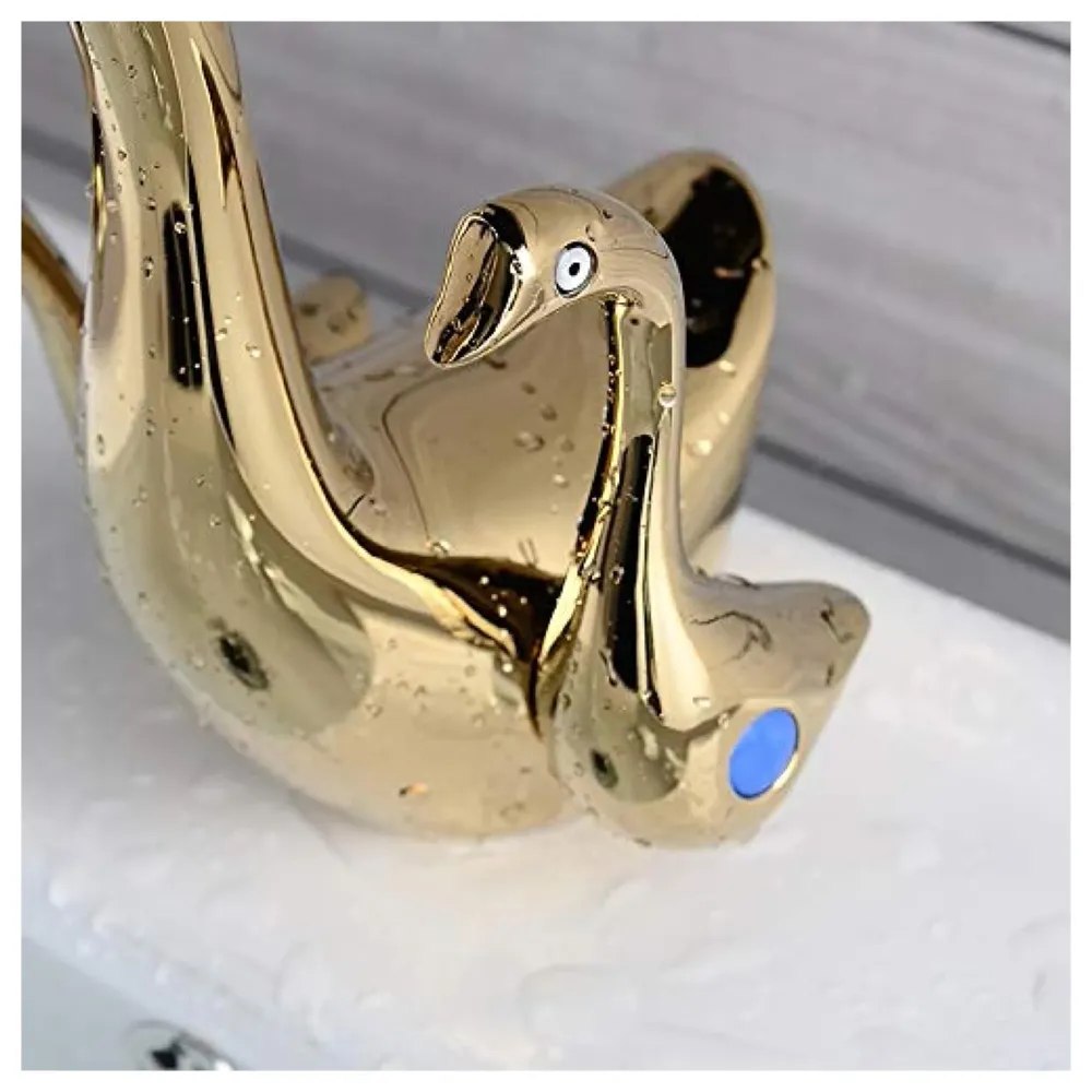 Golden Duck Heavy Basin Mixer Faucet tap Gold Colour for Bathroom Toilet Wash Basins Hot and Cold Water - (Golden Duck)