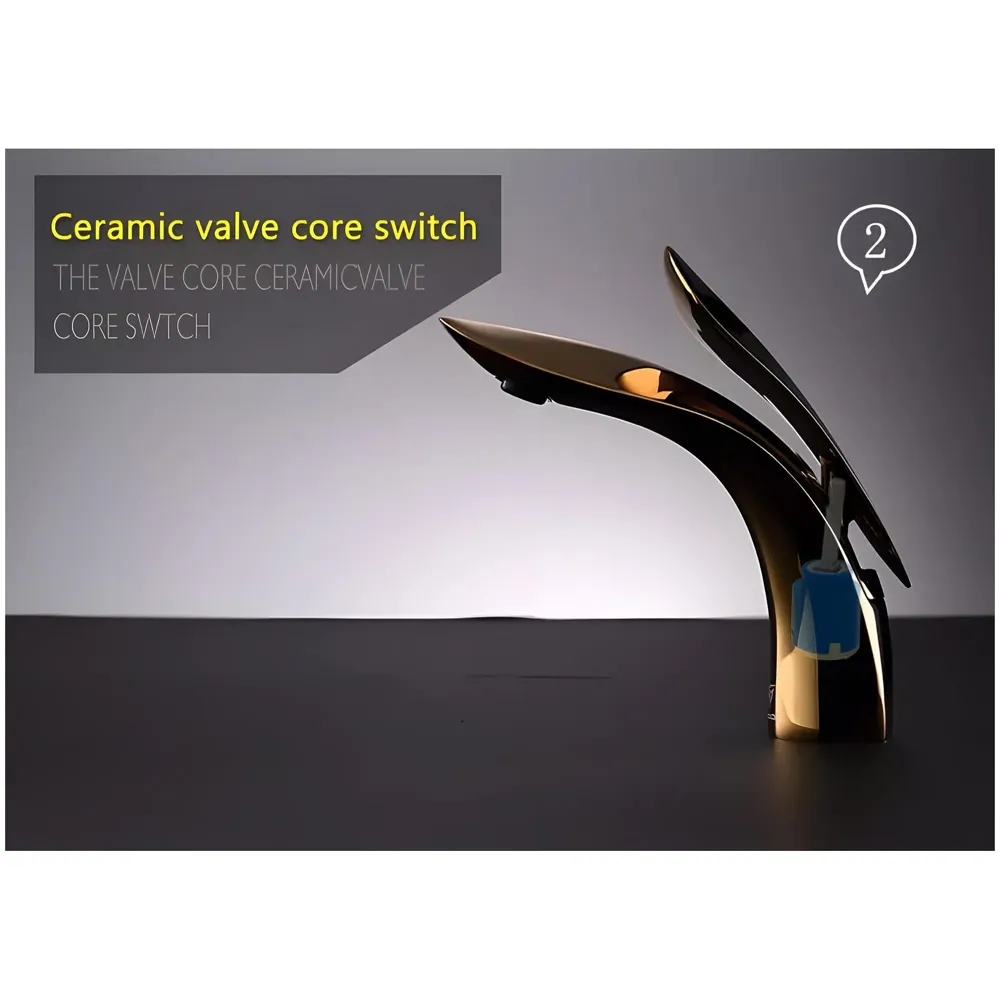 Gold Basin Tap Faucet Mixer for Bathroom Toilet Wash Basins Hot and Cold Water (Without pop-up) (Golden Leaf) 18.5 cm Height - 9