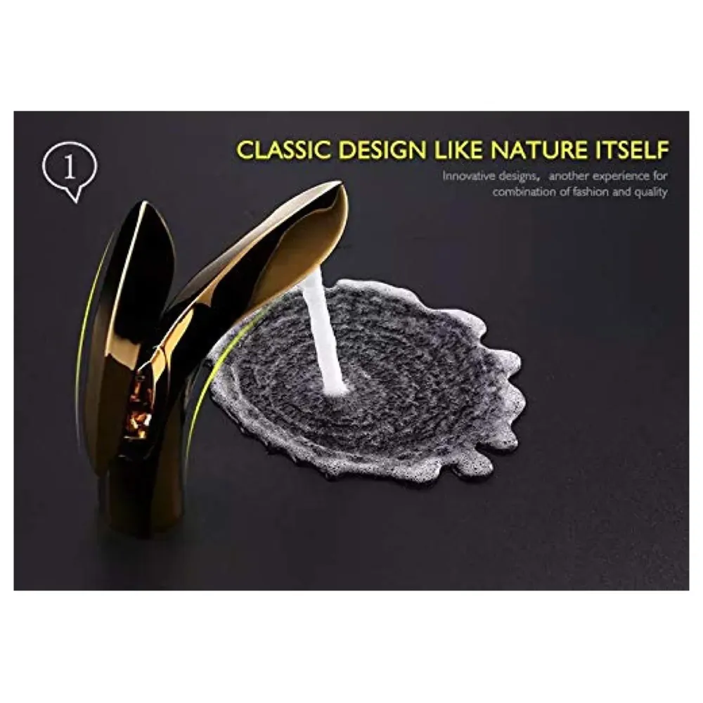 Gold Basin Tap Faucet Mixer for Bathroom Toilet Wash Basins Hot and Cold Water (Without pop-up) (Golden Leaf) 18.5 cm Height