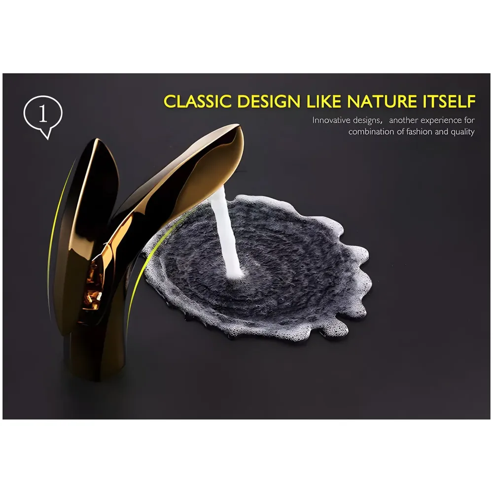 Gold Basin Faucet Tap Mixer for Bathroom Toilet Wash Basins Hot and Cold Water (Without pop-up) Golden Leaf 6 inches Height