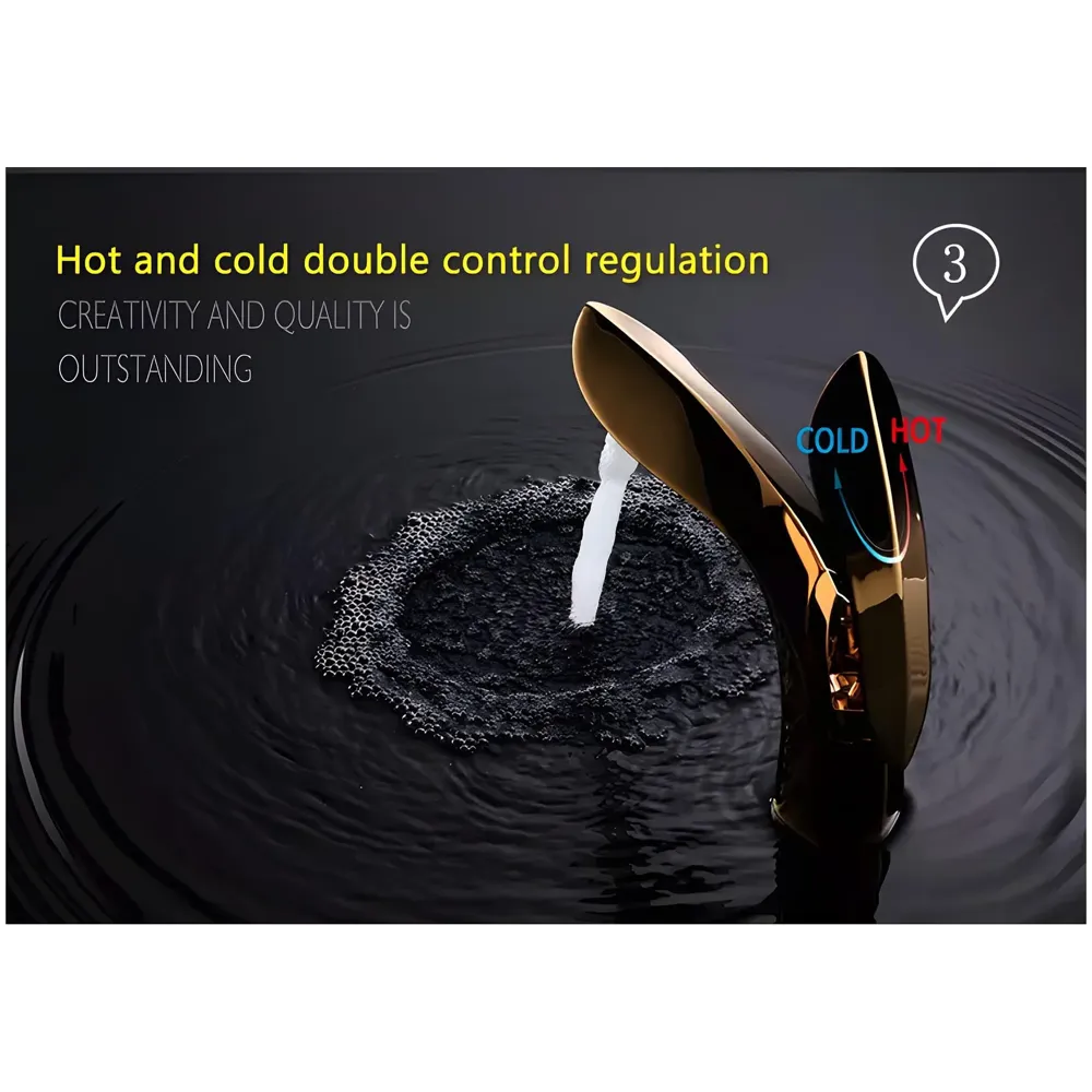 Gold Basin Faucet Tap Mixer for Bathroom Toilet Wash Basins Hot and Cold Water (Without pop-up) Golden Leaf 6 inches Height