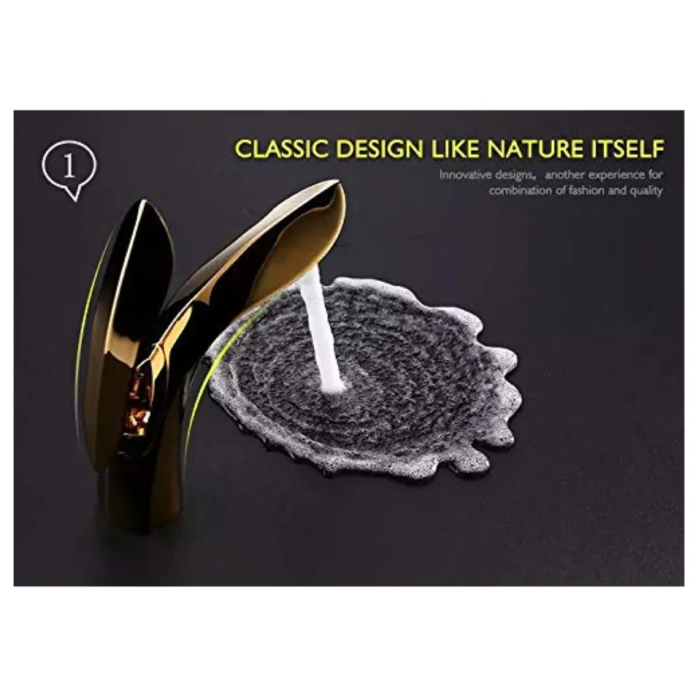 Gold Basin Tap Faucet Mixer for Bathroom Toilet Wash Basins Hot and Cold Water (Without pop-up) (Golden Leaf) 18.5 cm Height