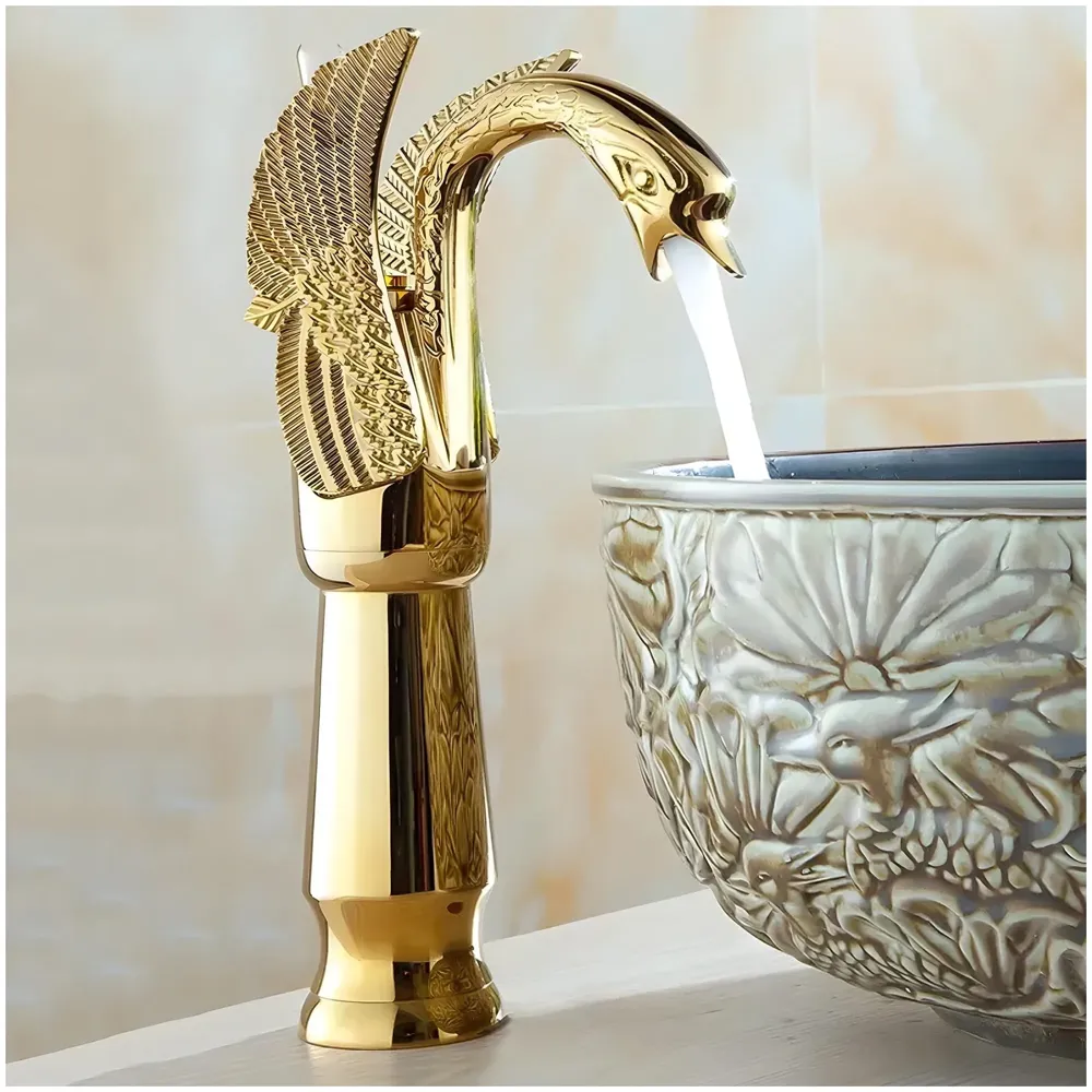 Golden Swan Heavy Single Lever Basin Mixer Faucet Tap Hot and Cold 12 inch Height Gold Brass for Bathroom Toilets Wash Basin