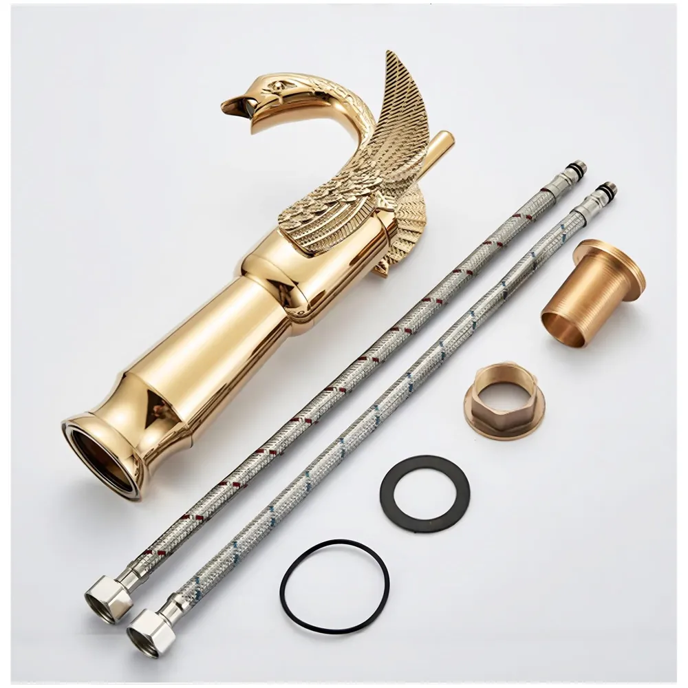 Golden Swan Heavy Single Lever Basin Mixer Faucet Tap Hot and Cold 12 inch Height Gold Brass for Bathroom Toilets Wash Basin