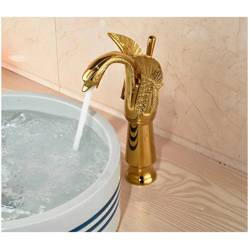 Golden Swan Heavy Single Lever Basin Mixer Faucet Tap Hot and Cold 12 inch Height Gold Brass for Bathroom Toilets Wash Basin