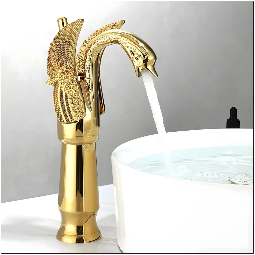 Golden Swan Heavy Single Lever Basin Mixer Faucet Tap Hot and Cold 12 inch Height Gold Brass for Bathroom Toilets Wash Basin