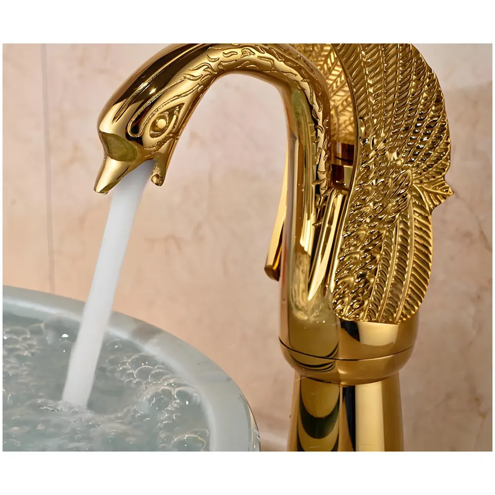 Golden Swan Heavy Single Lever Basin Mixer Faucet Tap Hot and Cold 12 inch Height Gold Brass for Bathroom Toilets Wash Basin