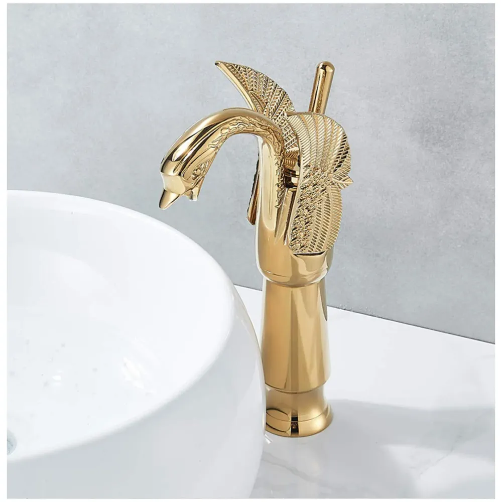Golden Swan Heavy Single Lever Basin Mixer Faucet Tap Hot and Cold 12 inch Height Gold Brass for Bathroom Toilets Wash Basin