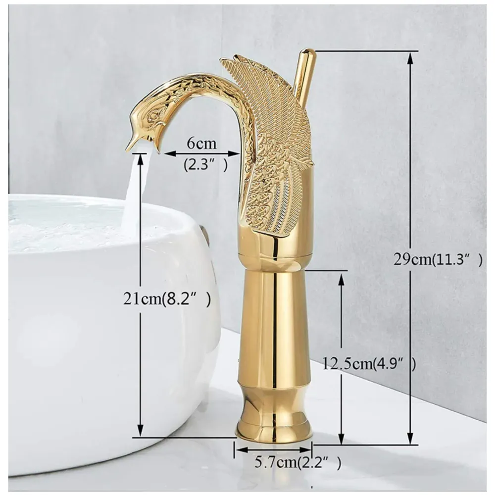 Golden Swan Heavy Single Lever Basin Mixer Faucet Tap Hot and Cold 12 inch Height Gold Brass for Bathroom Toilets Wash Basin