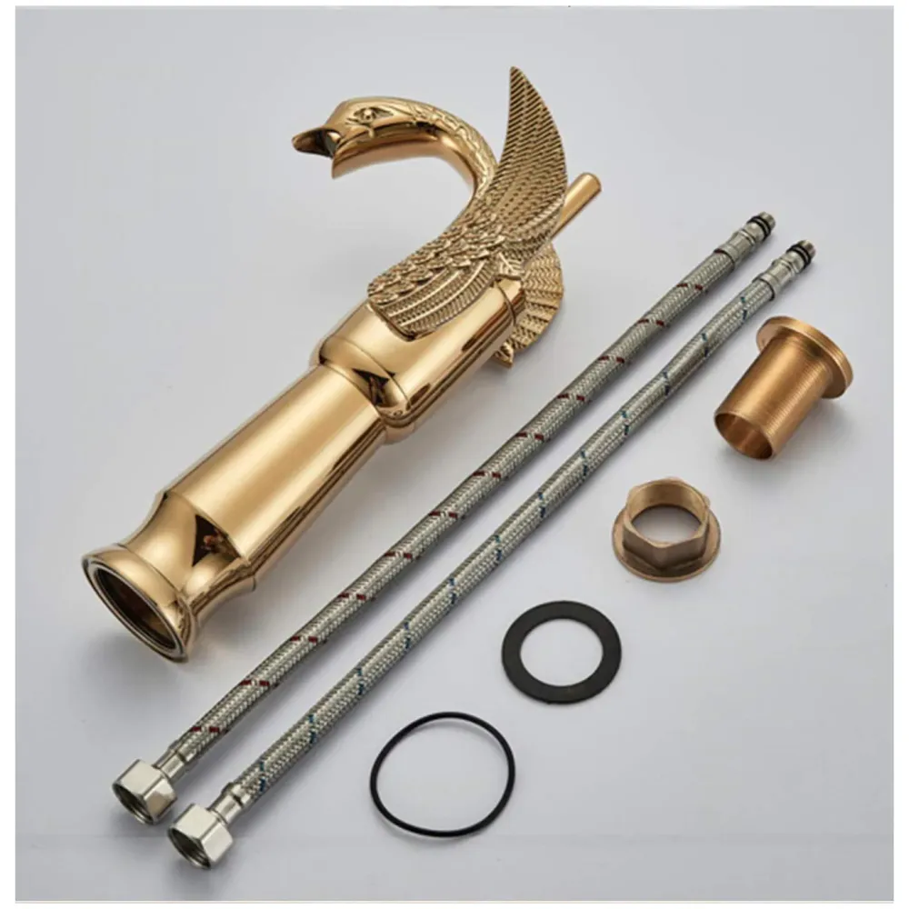 Golden Swan Heavy Single Lever Basin Mixer Faucet Tap Hot and Cold 12 inch Height Gold Brass for Bathroom Toilets Wash Basin