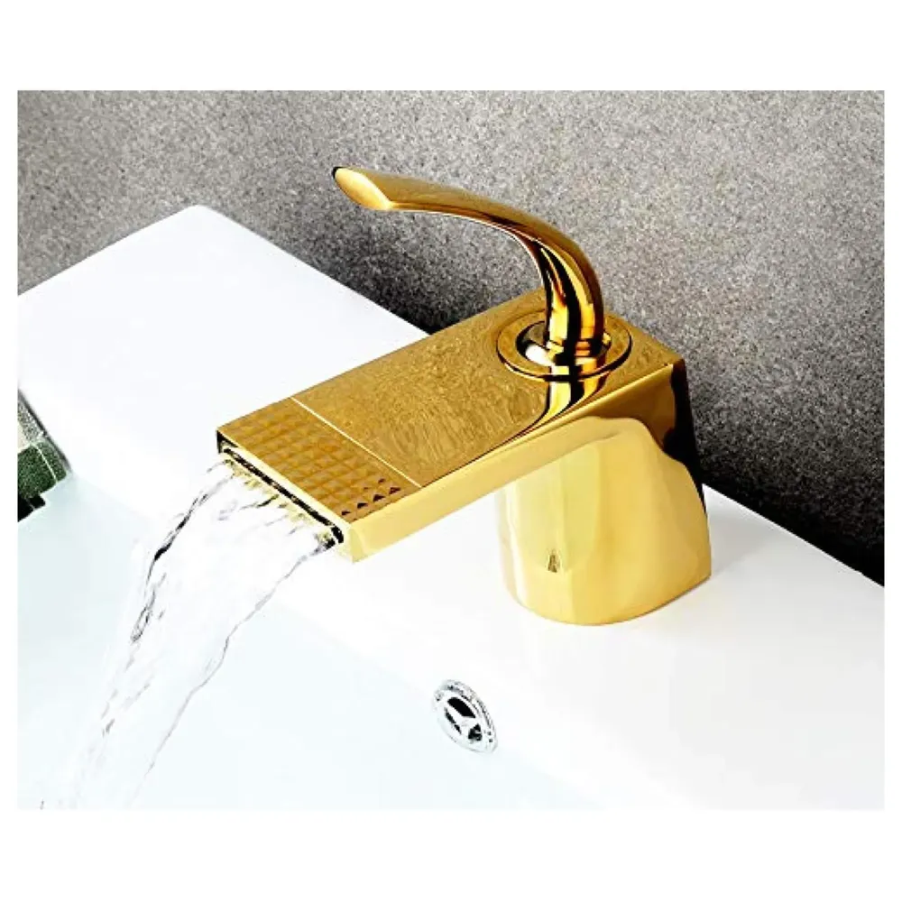 Gold Basin Tap Faucet Mixer Waterfall for Bathroom Toilet Wash Basins Hot and Cold Water (Golden Waterfall)
