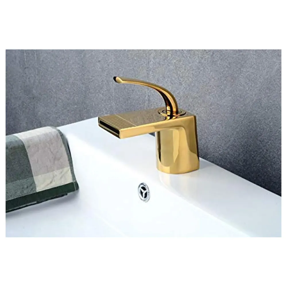 Gold Basin Tap Faucet Mixer Waterfall for Bathroom Toilet Wash Basins Hot and Cold Water (Golden Waterfall) - 3