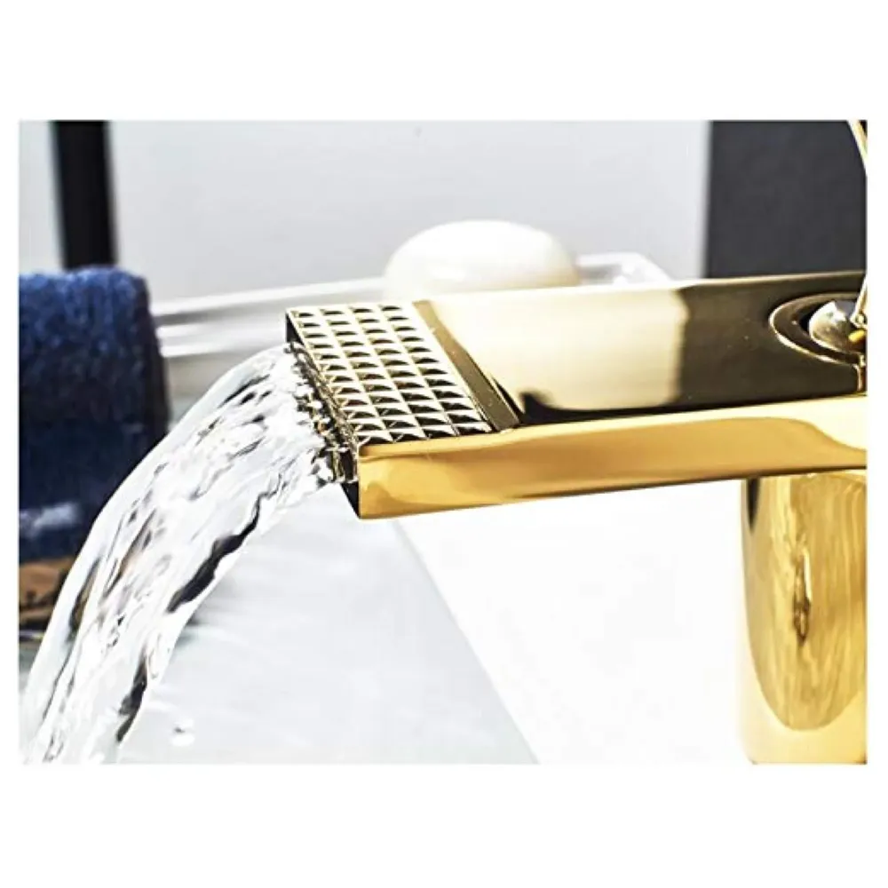 Gold Basin Tap Faucet Mixer Waterfall for Bathroom Toilet Wash Basins Hot and Cold Water (Golden Waterfall) - 5