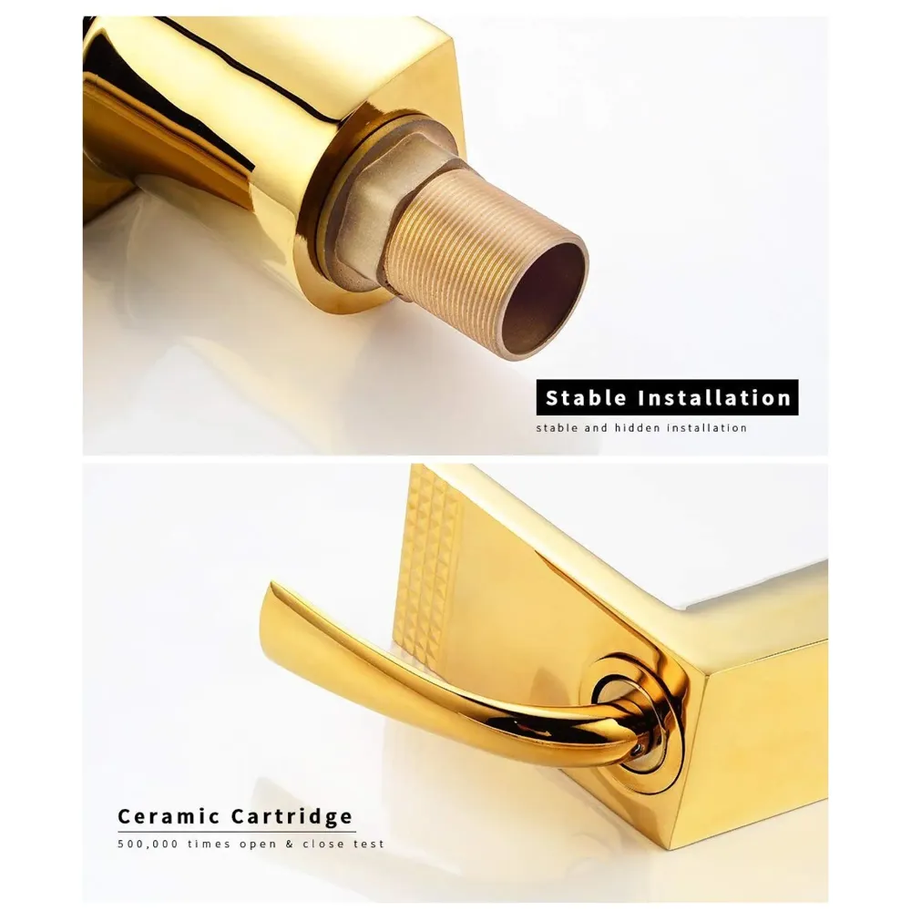 Gold Basin Tap Faucet Mixer Waterfall for Bathroom Toilet Wash Basins Hot and Cold Water (Golden Waterfall)