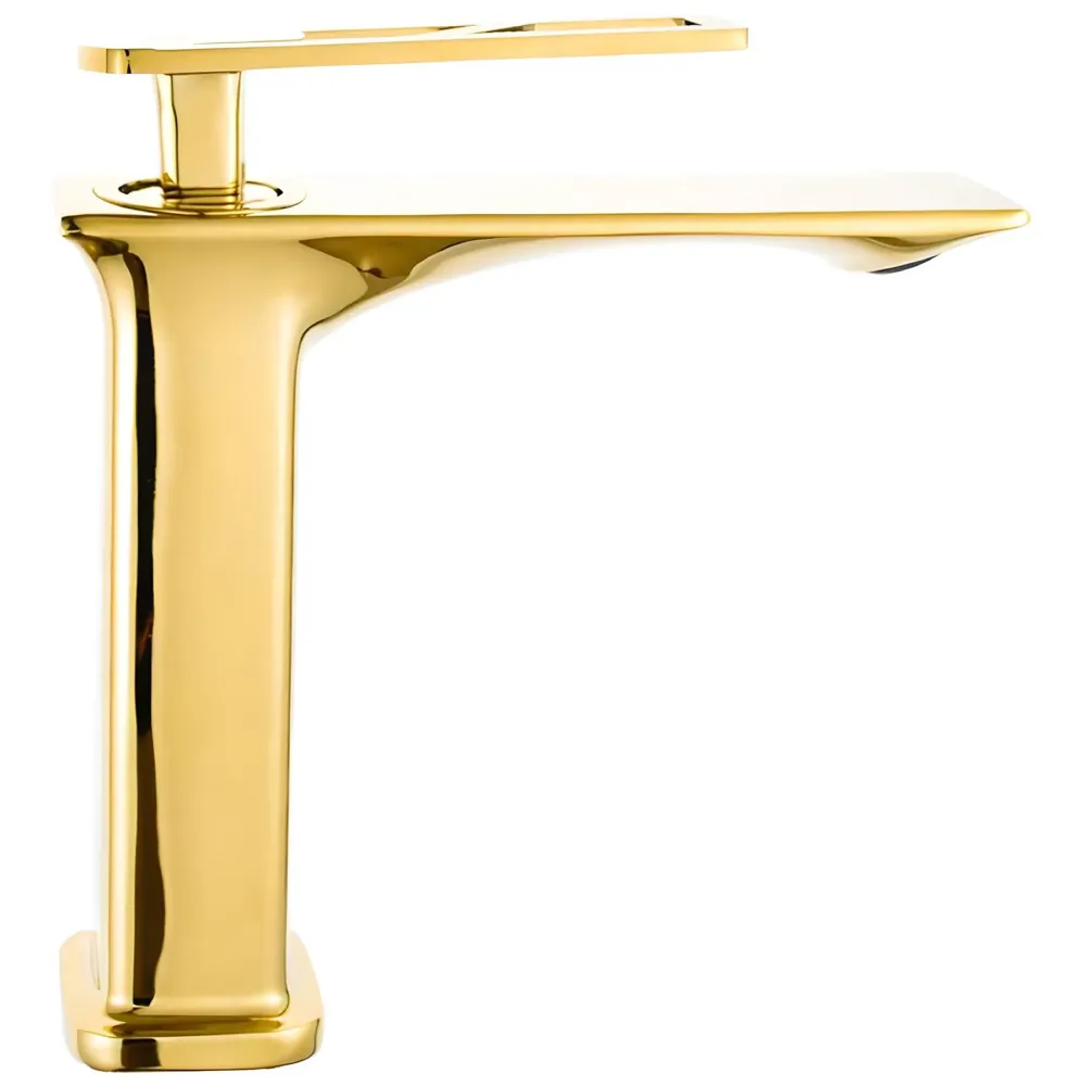 Full Gold Faucet Tap Mixer Hot and Cold Water Heavy Single Lever Basin Mixer 7 inches with Connector Pipes and Ceramic Cartridge for Bathroom Wash Basins - 22cm x 17cm Golden - 7