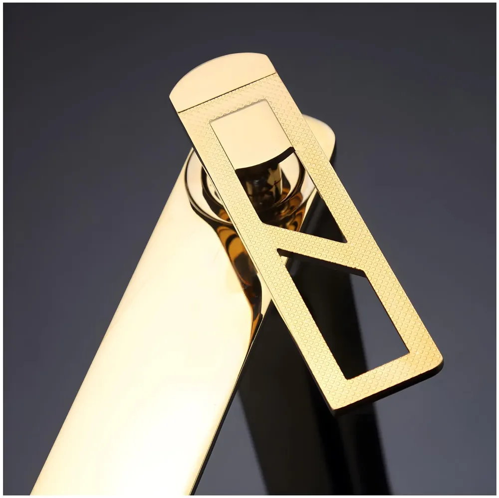 Full Gold Faucet Tap Mixer Hot and Cold Water Heavy Single Lever Basin Mixer 7 inches with Connector Pipes and Ceramic Cartridge for Bathroom Wash Basins - 22cm x 17cm Golden