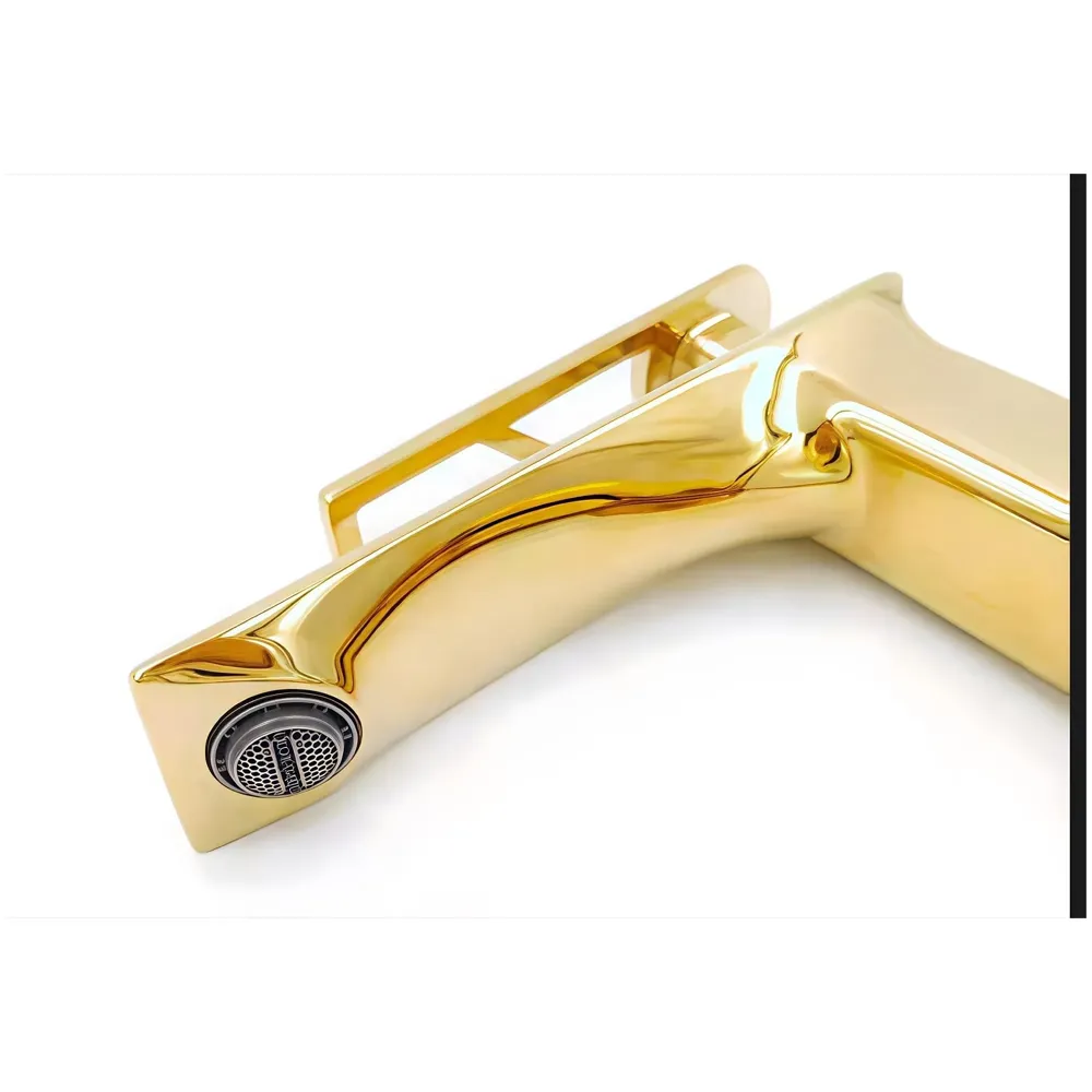 Full Gold Faucet Tap Mixer Hot and Cold Water Heavy Single Lever Basin Mixer 7 inches with Connector Pipes and Ceramic Cartridge for Bathroom Wash Basins - 22cm x 17cm Golden