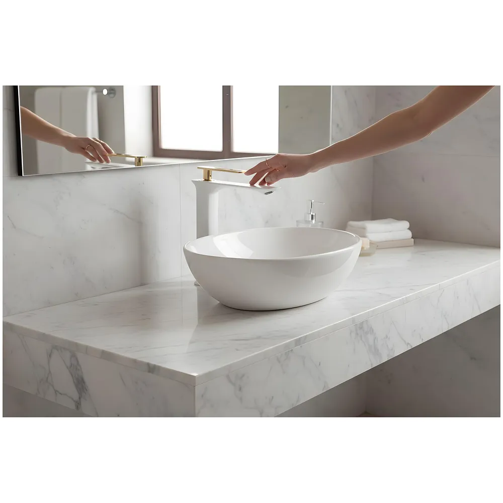 White Gold Faucet Tap Mixer Hot and Cold Water Heavy Single Lever Basin Mixer 12 inches with Connector Pipes and Ceramic Cartridge for Bathroom Wash Basins - 30cm x 17 cm Golden
