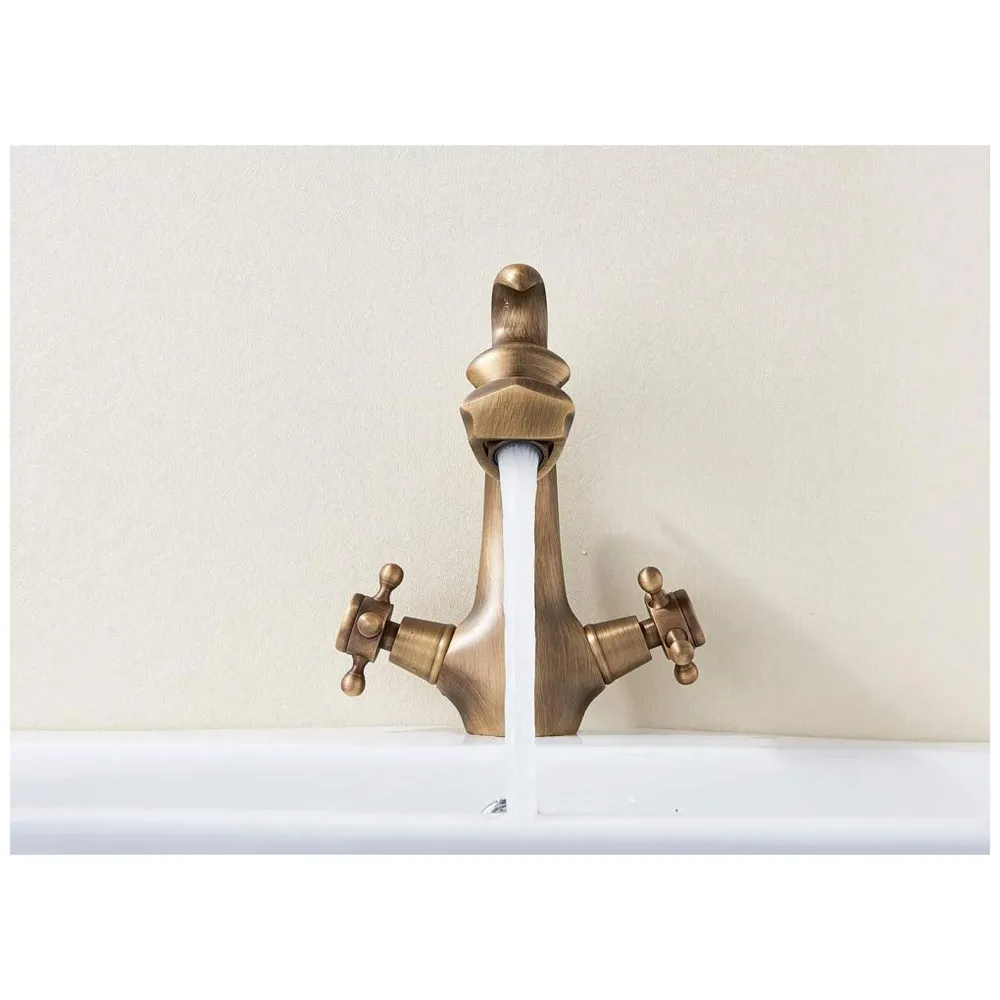 Dragon Brass 90 Degree Rotation Heavy Basin Mixer With 2 Braided Connection Pipes, Brown, Brass Finish