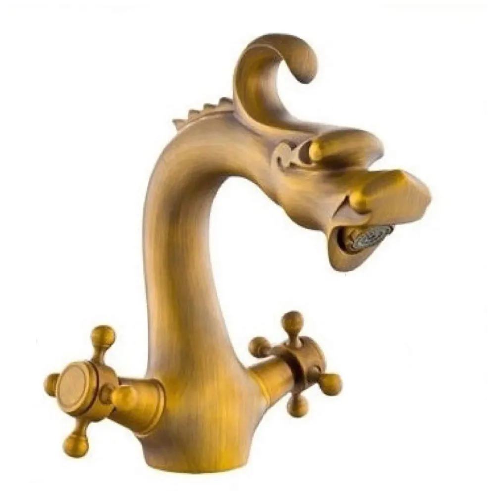 Dragon Brass 90 Degree Rotation Heavy Basin Mixer With 2 Braided Connection Pipes, Brown, Brass Finish