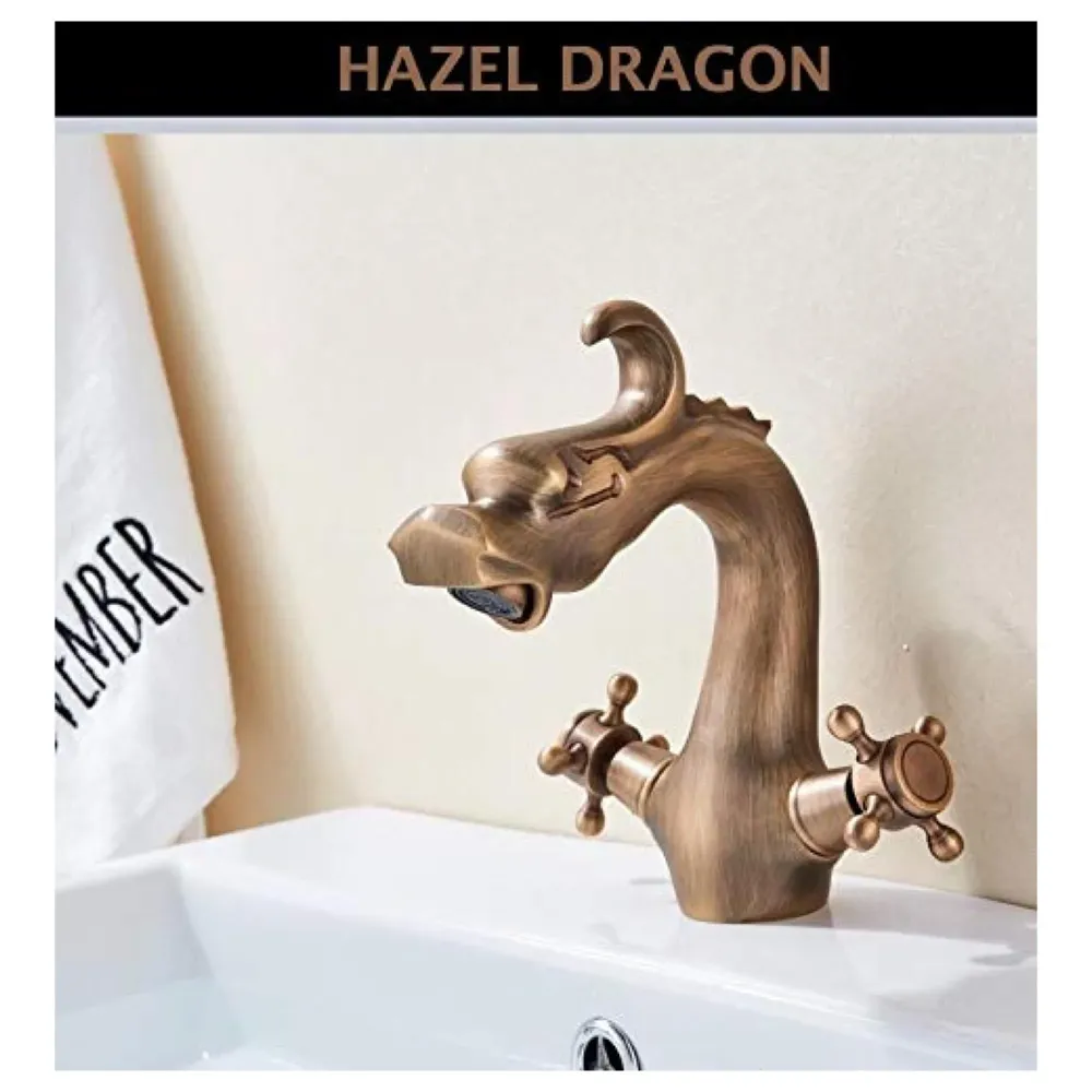 Dragon Brass 90 Degree Rotation Heavy Basin Mixer With 2 Braided Connection Pipes, Brown, Brass Finish