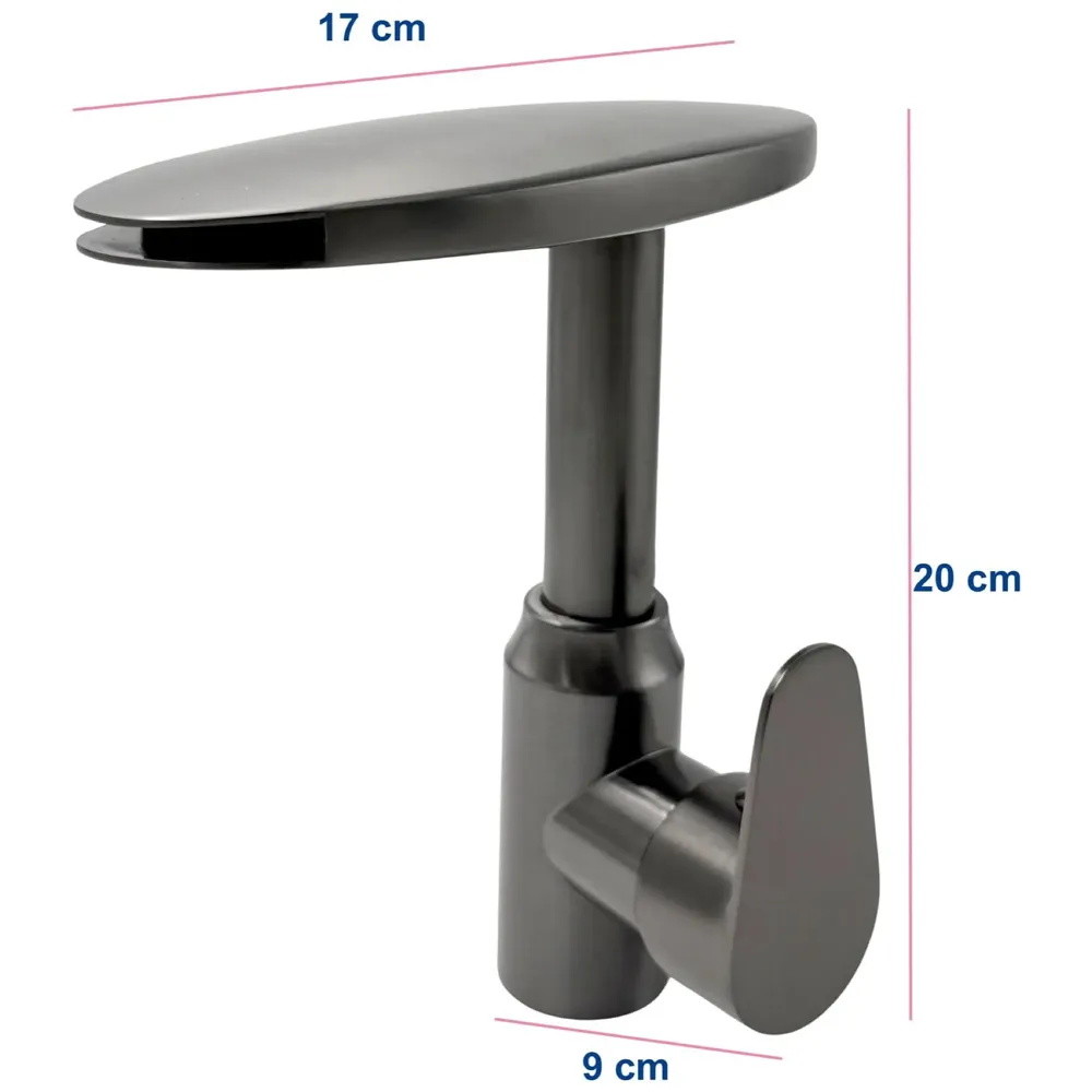 AQUAKART Waterfall Dark Grey Faucet Tap Mixer Hot and Cold Heavy Single Lever Basin Mixer 360 Degree Rotating Spout and Ceramic Cartridge for Bathroom Wash Basins 20 CM X 17 CM - 2