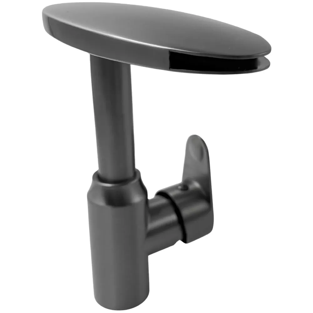 Waterfall Dark Grey Faucet Tap Mixer Hot and Cold Heavy Single Lever Basin Mixer 360 Degree Rotating Spout and Ceramic Cartridge for Bathroom Wash Basins 20 CM X 17 CM