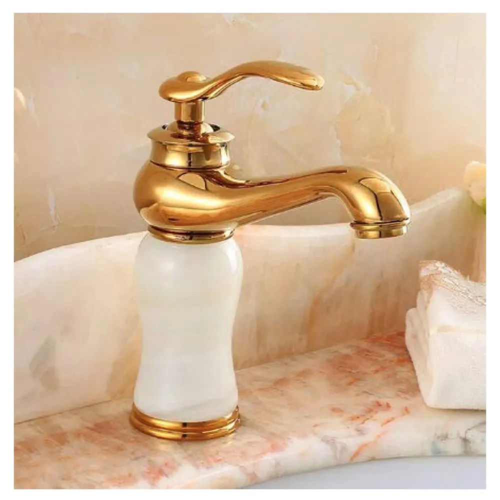 White Marble Heavy Single Lever Basin Mixer ~ with 2 Braided Connection Pipes 450mm Jade Petite, 7 Inches Height