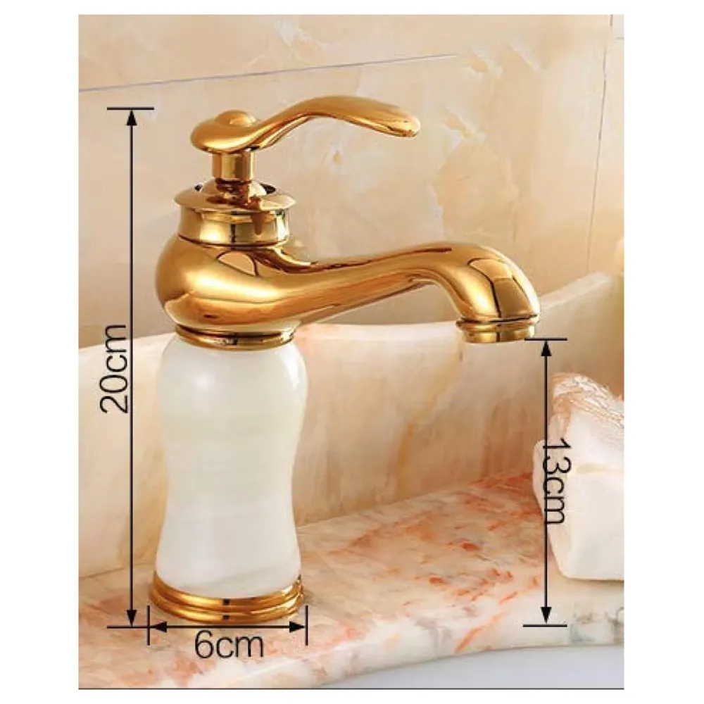 White Marble Heavy Single Lever Basin Mixer ~ with 2 Braided Connection Pipes 450mm Jade Petite, 7 Inches Height